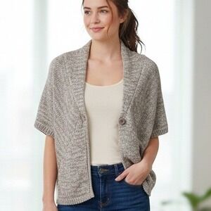 Conrad‎ C Large $68 Cotton Blend Cable Knit Gray Heather Bolero Shrug Sweater